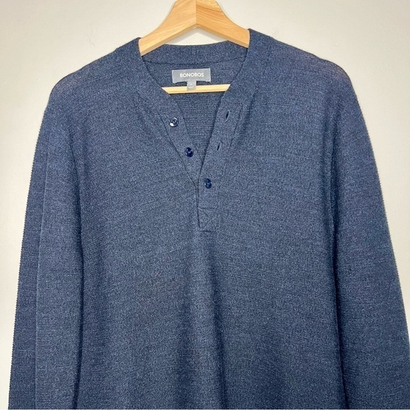 Bonobos Navy Heavy Knit Merino Henley Sweater Medium - Picture 2 of 5